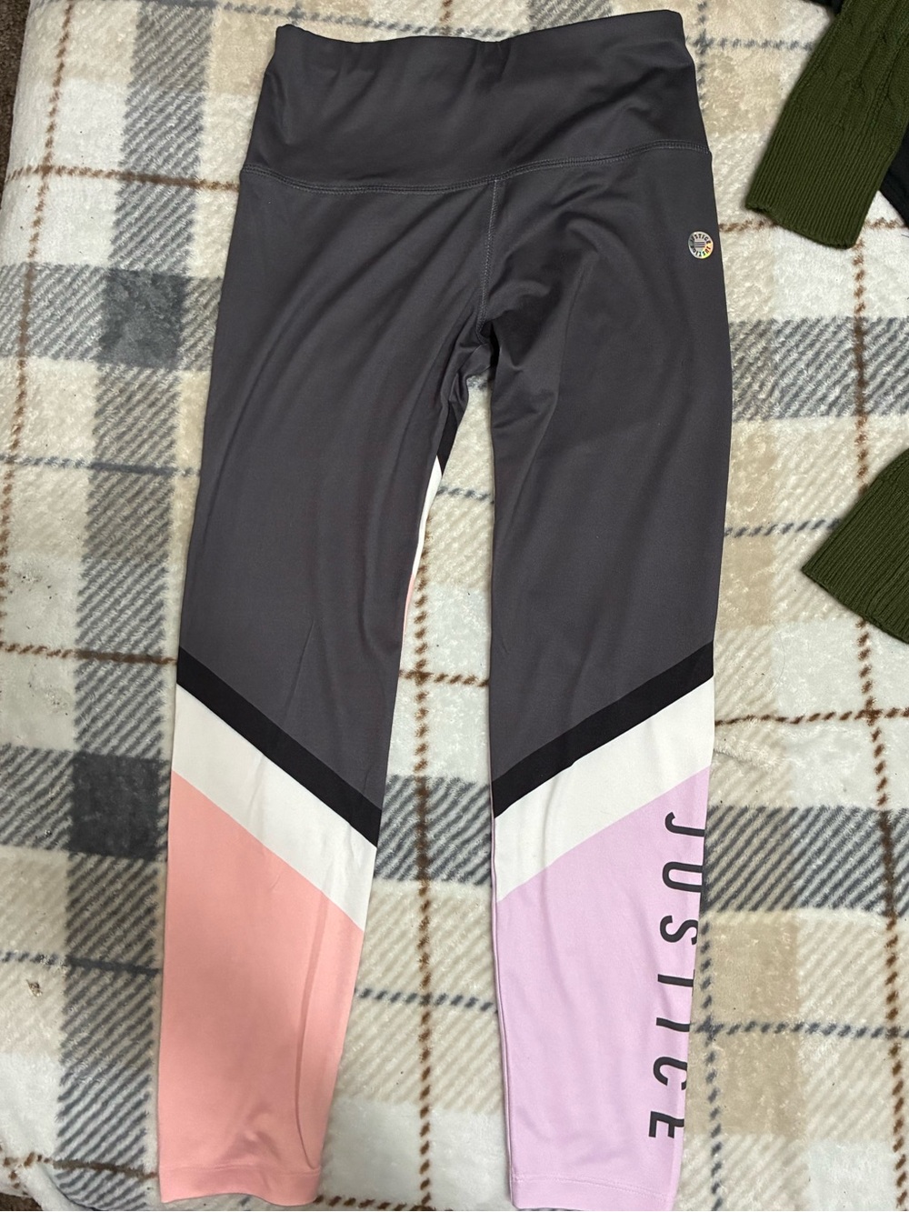 Justice Girls' Gray Leggings with Pink and Lavender Colorblock
